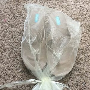 OKA b. wedged flip flops. Size 7.